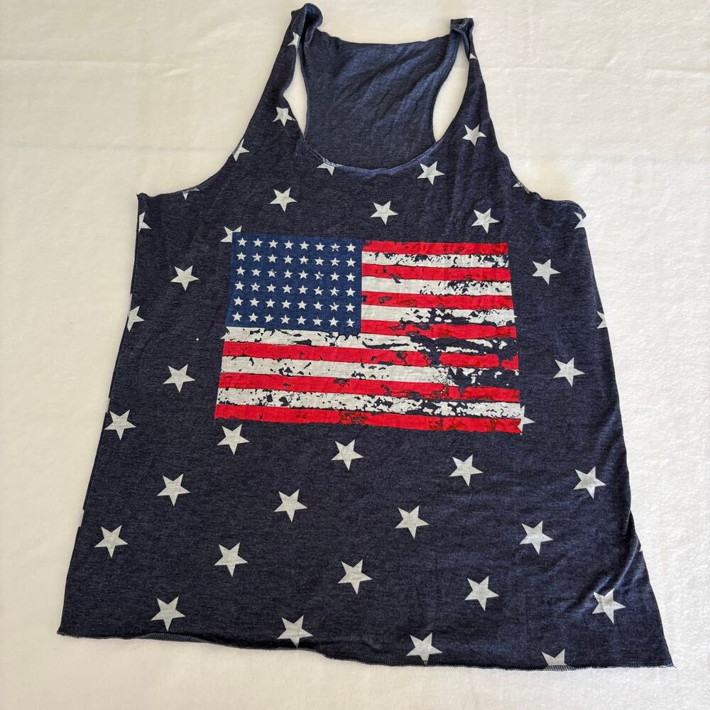 Women's American Flack Patriotic Racerback Blue Tank Top Size Medium